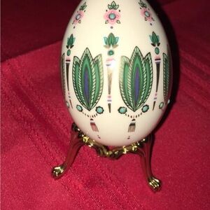 1994 Lenox White Porcelain Decorative Egg with Green and Pink Floral Motif